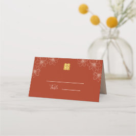 Cartão De Mesa Casamento chinês floral moderno vermelho Boho