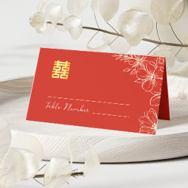Cartão De Mesa Casamento chinês moderno e elegante com escrita fl