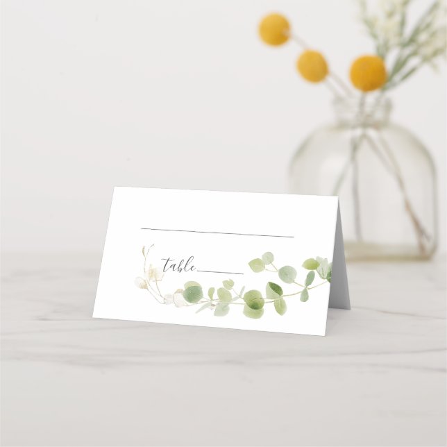 Cartão De Mesa Casamento Clássico com Folhagem Verde de Eucalipto (Frente)