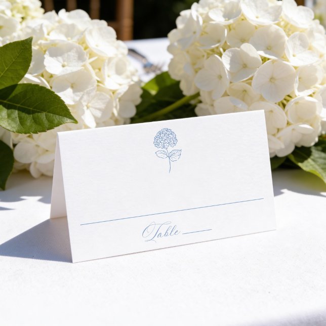 Cartão De Mesa Casamento Clássico com Hortênsias Azuis (Criador carregado)