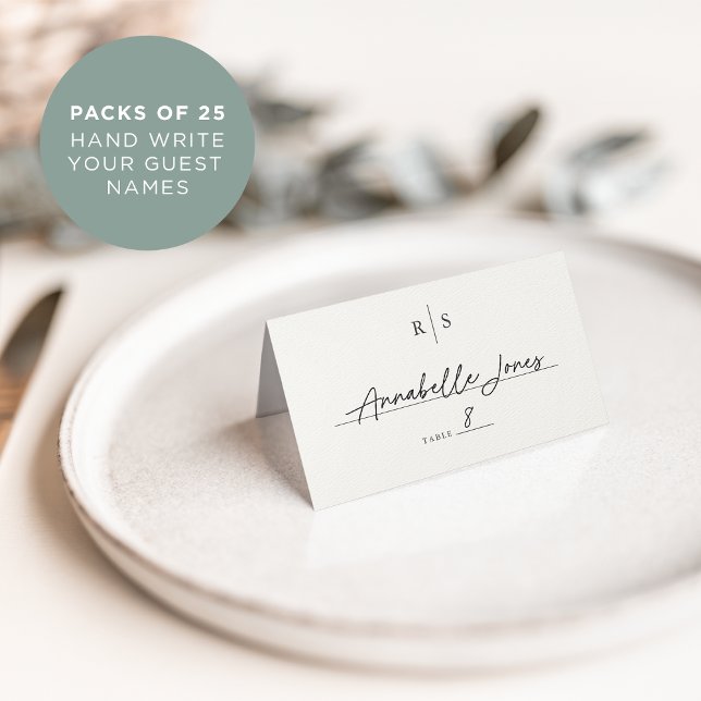 Cartão De Mesa Casamento clássico de preto e cru monograma (Criador carregado)