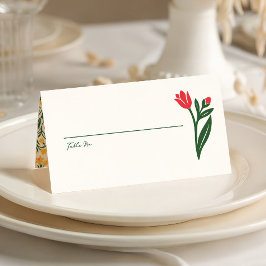 Cartão De Mesa Casamento Colorido de Flor Silvestre Escandinava F