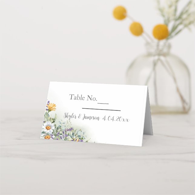 Cartão De Mesa Casamento Colorido de Flores Selvagens (Frente)