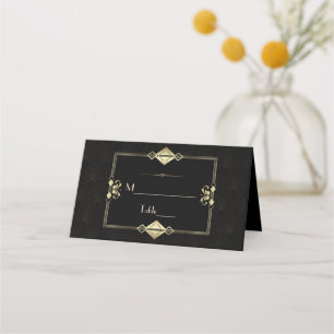 Cartão De Mesa Casamento com 1920 de Deco de Arte Negra Dourada d