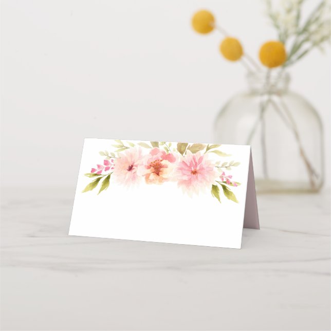 Cartão De Mesa Casamento com Aguarela de Água Rosa Bonita (Frente)