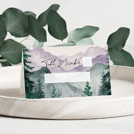 Cartão De Mesa Casamento com Aquarela da Floresta da Montanha Neb