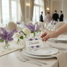 Cartão De Mesa Casamento com Aquarela Floral Lavanda & Ameixa