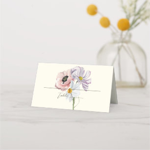 Cartão De Mesa Casamento com bordas planas de roxo e creme