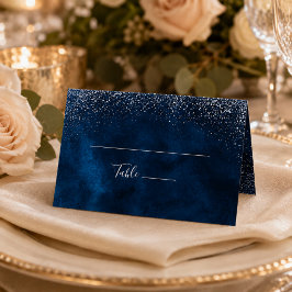 Cartão De Mesa Casamento com Brilho Prata Azul Marinho