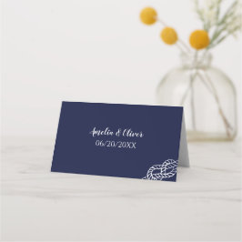 Cartão De Mesa Casamento com Corda Náutica Nó Branco & Azul Casam
