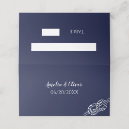 Cartão De Mesa Casamento com Corda Náutica Nó Branco & Azul Casam