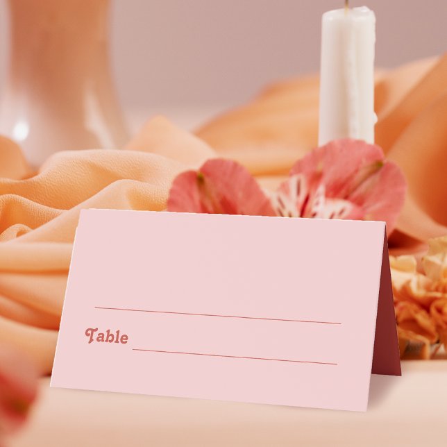 Cartão De Mesa Casamento com Disco Boho Vermelho e Rosa Retro (Criador carregado)