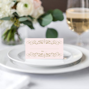 Cartão De Mesa Casamento com Flores em Rosa Antigo e Dourado Anti
