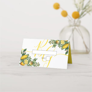 Cartão De Mesa Casamento com limão amarelo russo e folhagem verd