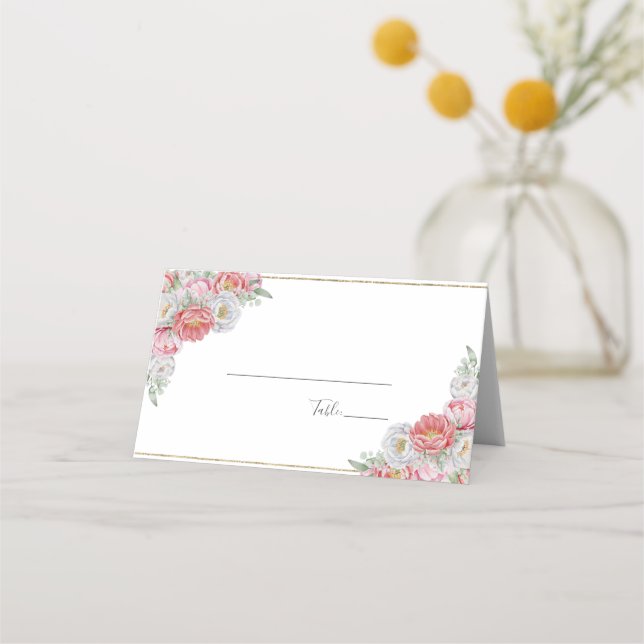 Cartão De Mesa Casamento com Peônia Rosa e Branca (Verso)