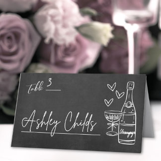 Cartão De Mesa Casamento com Quadro Negro Caprichoso Desenhado à 