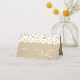Cartão De Mesa Casamento com Renda Rústica Kraft e Bolinhas Doura