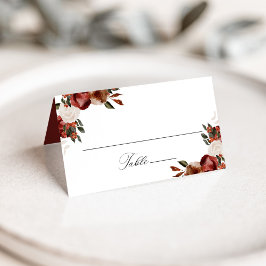 Cartão De Mesa Casamento com Rosas Rústicas em Borgonha e Marfim