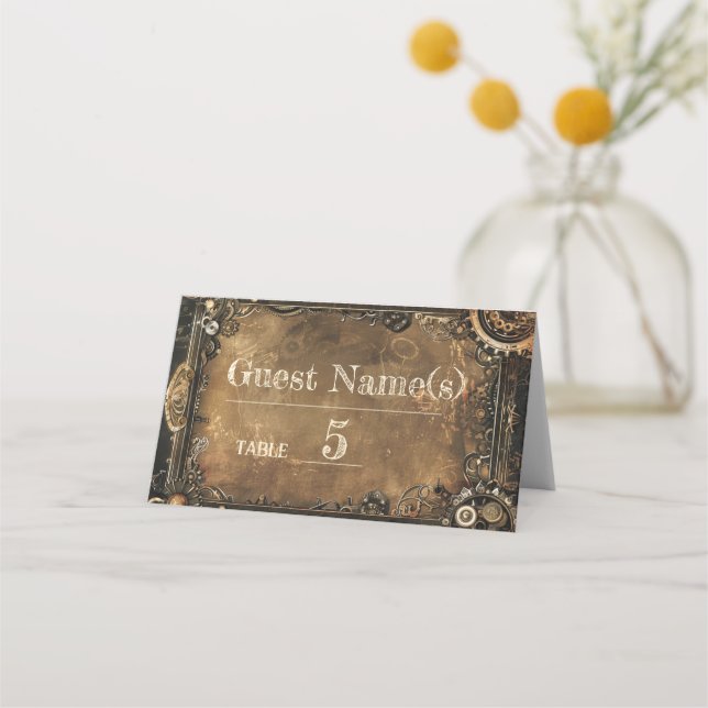 Cartão De Mesa Casamento com Steampunk Noir (Frente)