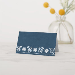 Cartão De Mesa Casamento com Tema Mexicano Papel Picado Azul