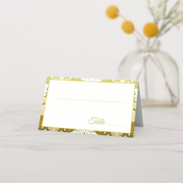 Cartão De Mesa Casamento Damasco Dourado Verde (Frente)