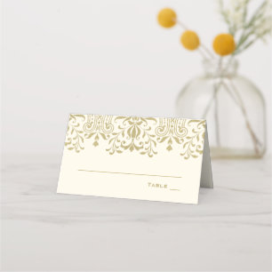 Cartão De Mesa Casamento Damask Marfim Elegante Dourado