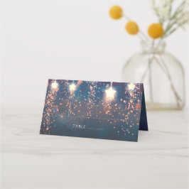 Cartão De Mesa Casamento das Estrelas de Queda Azul e Rosa