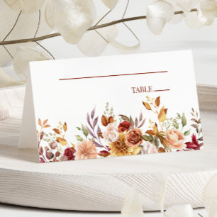 Cartão De Mesa Casamento das Flores Florais Laranja Queimadas