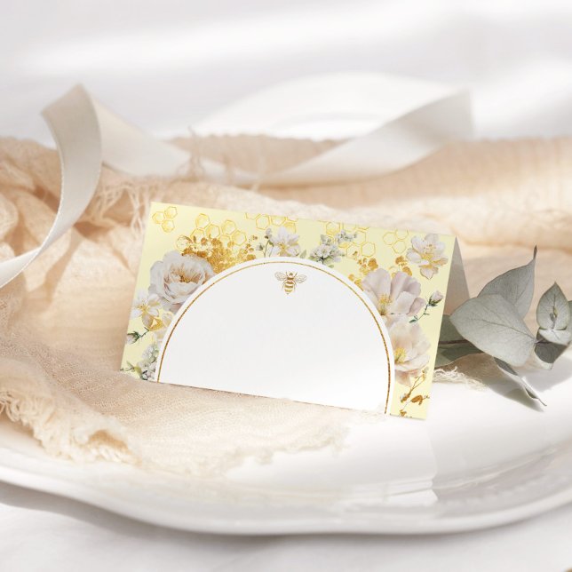 Cartão De Mesa Casamento de abelhão de flores silvestres elegante (Criador carregado)