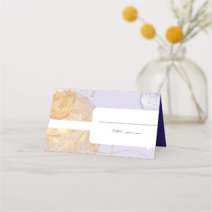 Cartão De Mesa Casamento de Abstrato e Roxo de Luxo