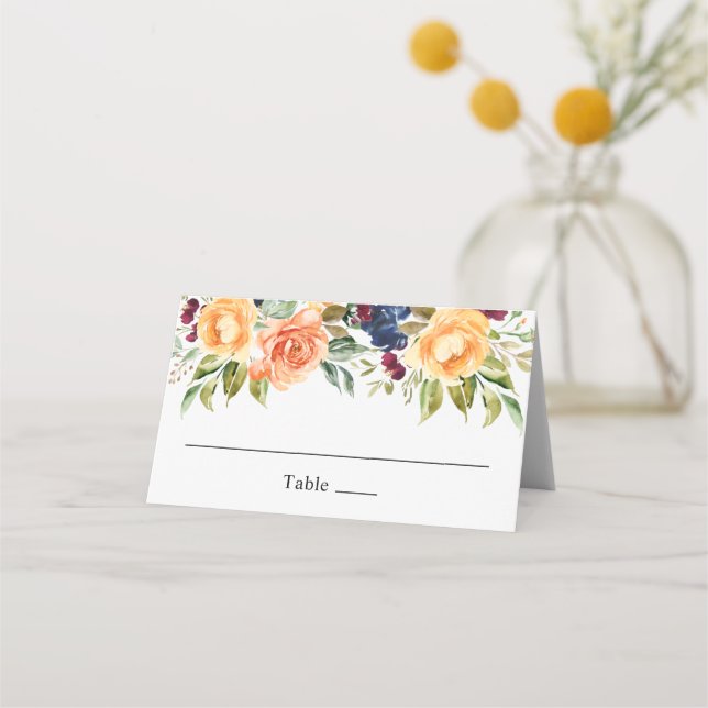 Cartão De Mesa Casamento de Aquarela Floral de Queda Personalizad (Frente)