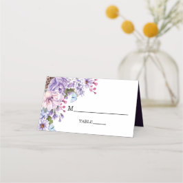 Cartão De Mesa Casamento de Aquarela Floral Roxo Elegante