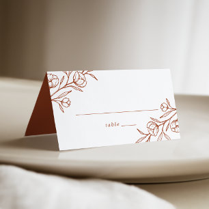 Cartão De Mesa Casamento de Argila Terracota com Florais Desenhad