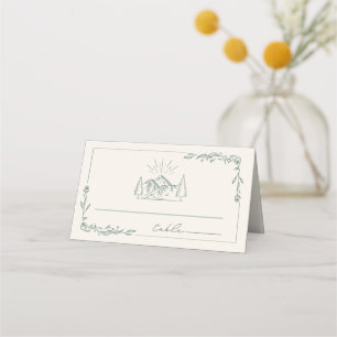 Cartão De Mesa Casamento de Arte da Linha Esmeralda Rustic Mounta