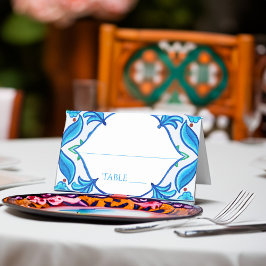 Cartão De Mesa Casamento de azulejos de Aqua Blue Talavera monogr