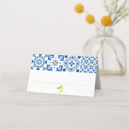 Cartão De Mesa Casamento de Azulejos do Mediterrâneo com Limão de