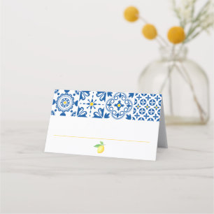 Cartão De Mesa Casamento de Azulejos do Mediterrâneo com Limão de