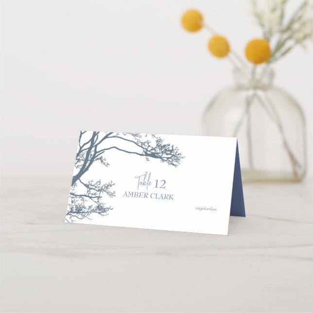 Cartão De Mesa Casamento de Boho de Árvore Solteiro Azul (Frente)