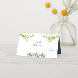 Cartão De Mesa Casamento de Boho Floral de Flor Azul Amarelo