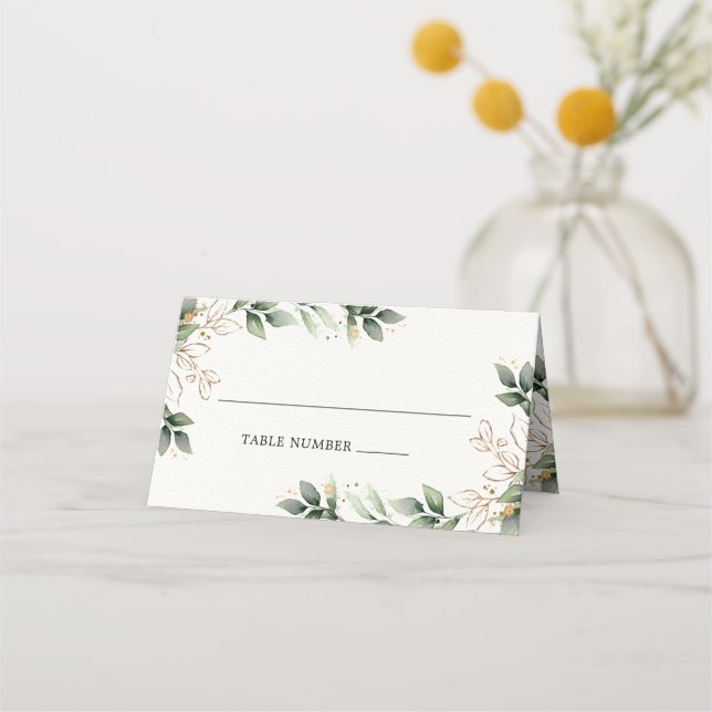 Cartão De Mesa Casamento de Boho Leaf Boho, Dourado Elegante Verd (Frente)