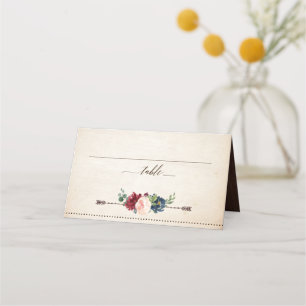Cartão De Mesa Casamento de Boho País Russo Floral Marinho Burgun