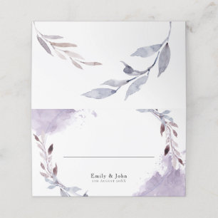 Cartão De Mesa Casamento de Borda de Cores Aquáticas com Folhas