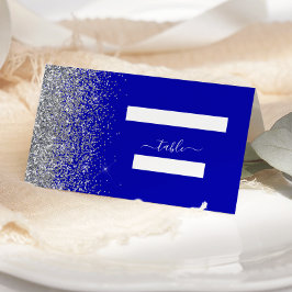 Cartão De Mesa Casamento de Borda Glitter Azul Real Moderno