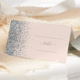 Cartão De Mesa Casamento de Borda Glitter de Prata Rosa-Blush Mod