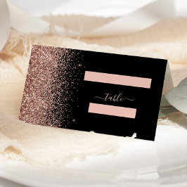 Cartão De Mesa Casamento de Borda Glitter Dourada com Rosa preto