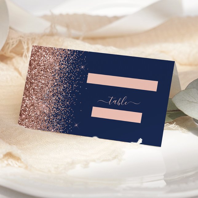Cartão De Mesa Casamento de Borda Glitter Dourada Rosa Azul do Ma (Criador carregado)