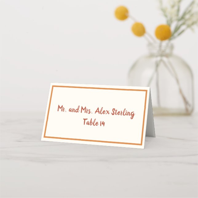 Cartão De Mesa Casamento de Borda Laranja Queimada de 70s (Frente)