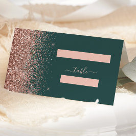 Cartão De Mesa Casamento de Borda Larga Dourada com Rosa Verde Es