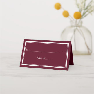 Cartão De Mesa Casamento de Borgonha Minimalista da Fronteira Mod