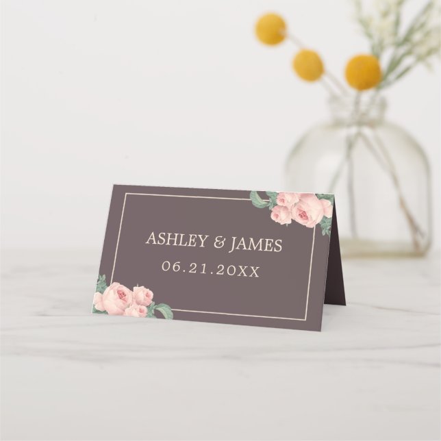 Cartão De Mesa Casamento de Bronca Rosa Rosa Rosa Rosa Cinza Chic (Frente)